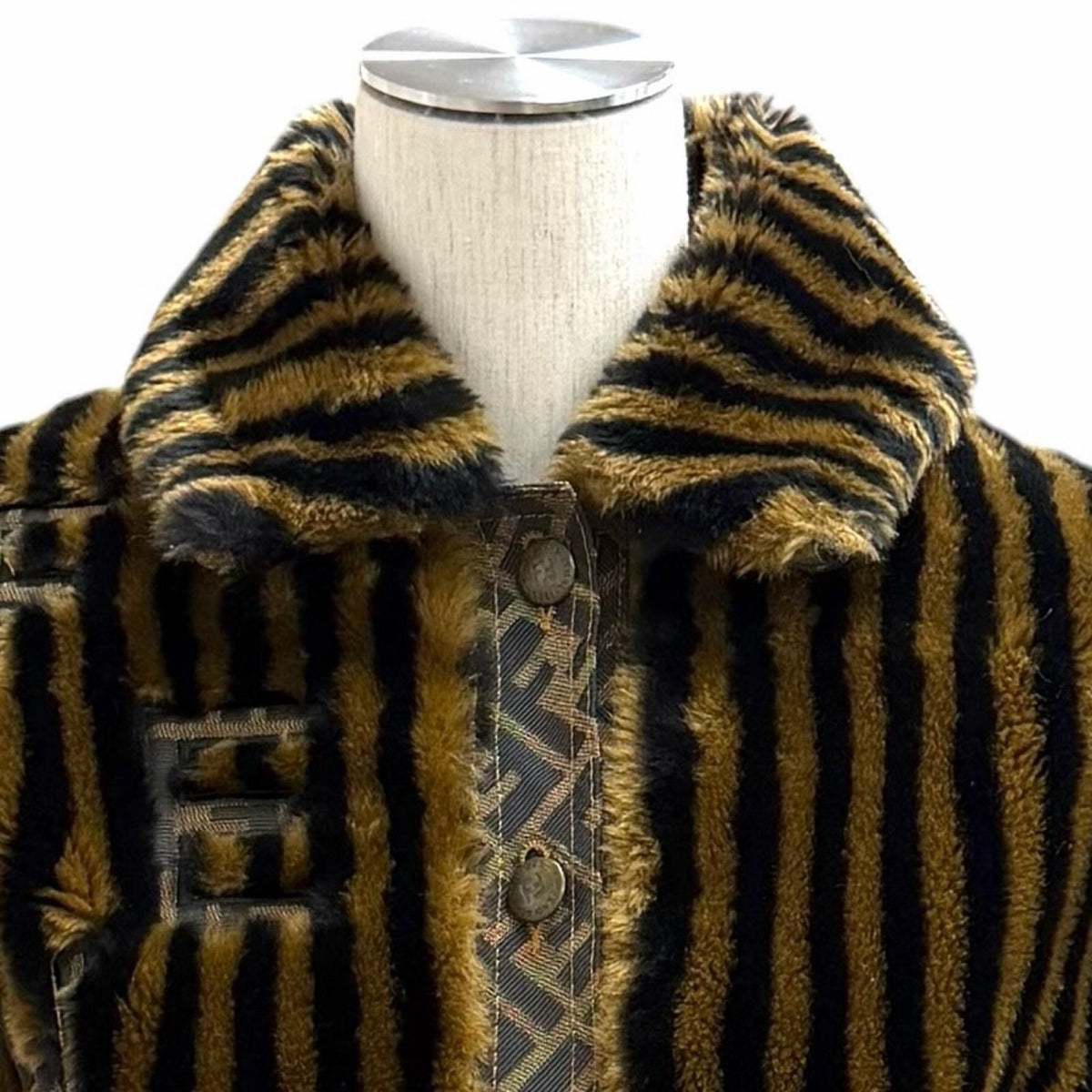 Fendi Jeans Vintage Pecan Zucca Pattern Cropped Faux Fur Jacket Brown Black 42 — view 2
