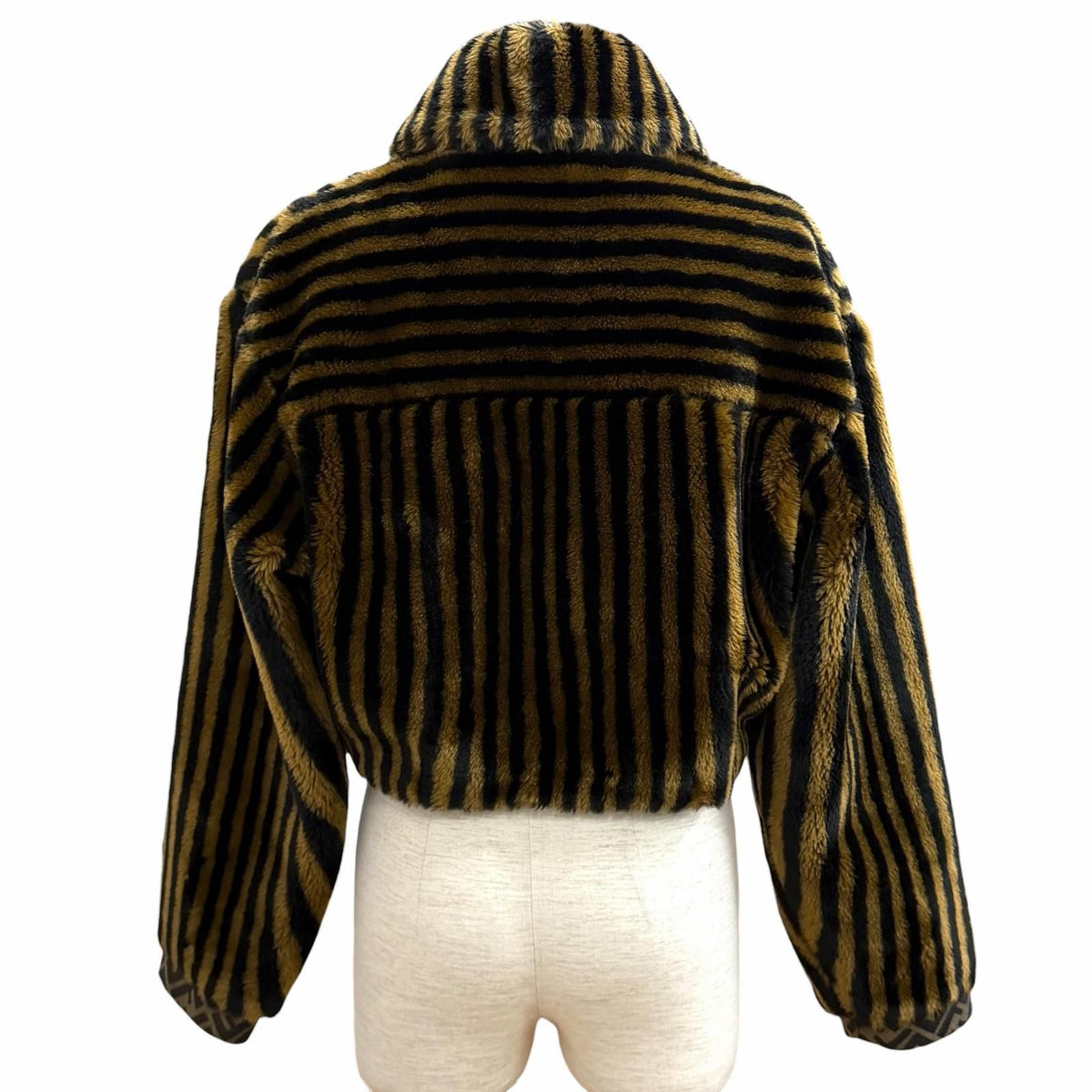 Fendi Jeans Vintage Pecan Zucca Pattern Cropped Faux Fur Jacket Brown Black 42 — view 4