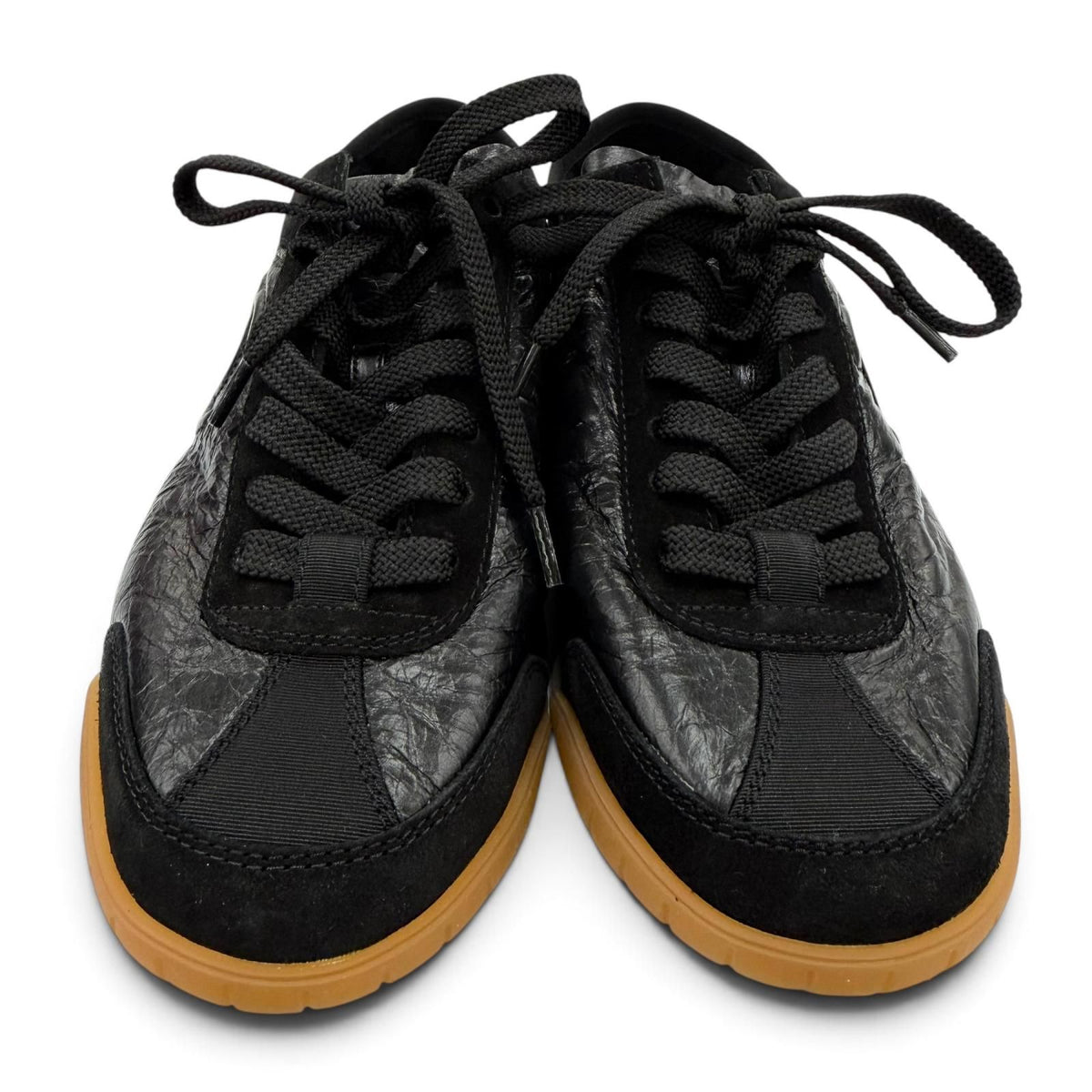 Chanel CC Logo Lace-up Leather Low-Top Sneakers Black — view 2