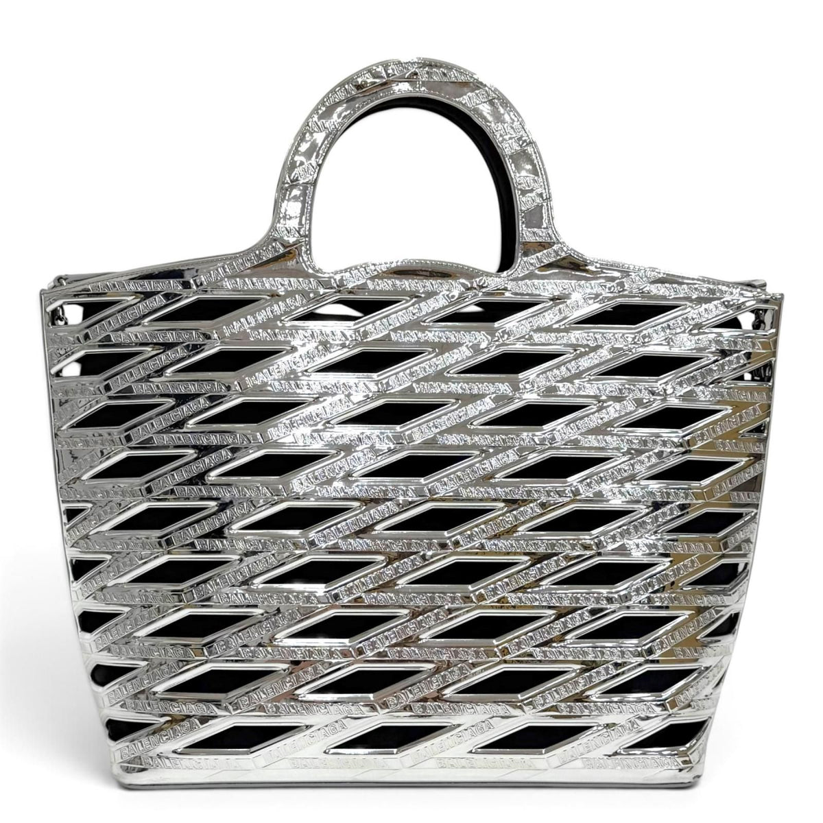 Balenciaga Neo Basket Logo 2-Way Tote Shoulder Bag Silver Black — view 4