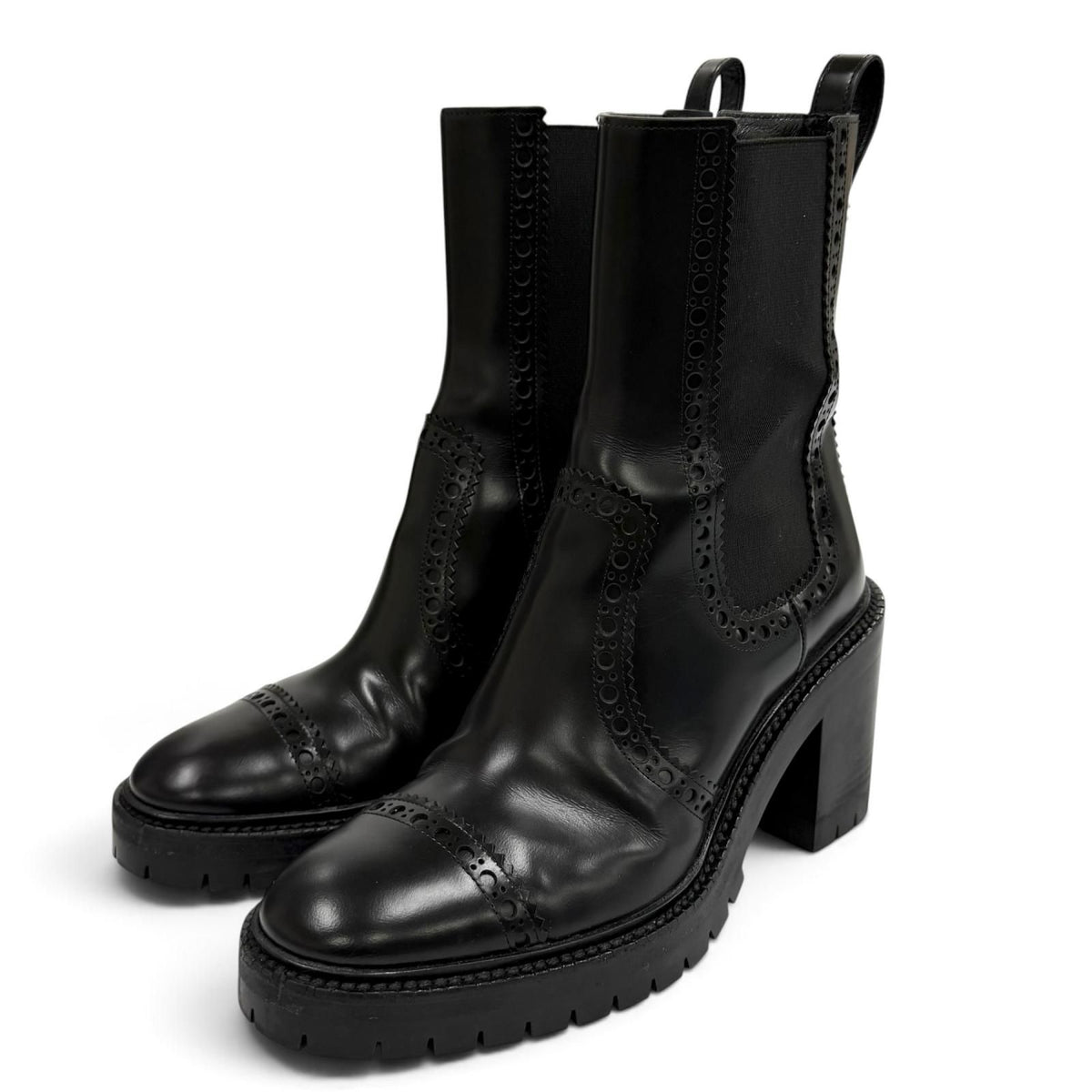 Hermes Lindsay 70 Side Gore Straight Tip Chunky Heel Leather Short Boots Black