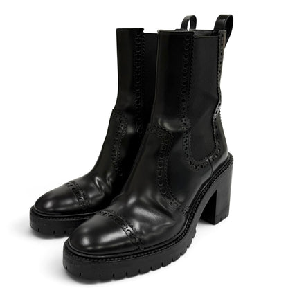 Hermes Lindsay 70 Side Gore Straight Tip Chunky Heel Leather Short Boots Black