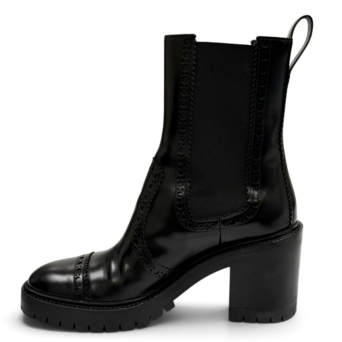 Hermes Lindsay 70 Side Gore Straight Tip Chunky Heel Leather Short Boots Black — view 6