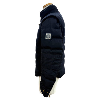 Moncler Gamme Bleu Gum Blue Wool Cashmere Logo Patch Zip Down Jacket Black — view 3
