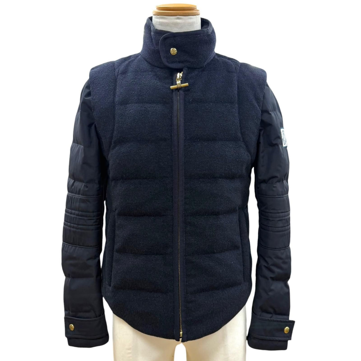 Moncler Gamme Bleu Gum Blue Wool Cashmere Logo Patch Zip Down Jacket Black