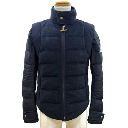 Moncler Gamme Bleu Gum Blue Wool Cashmere Logo Patch Zip Down Jacket Black
