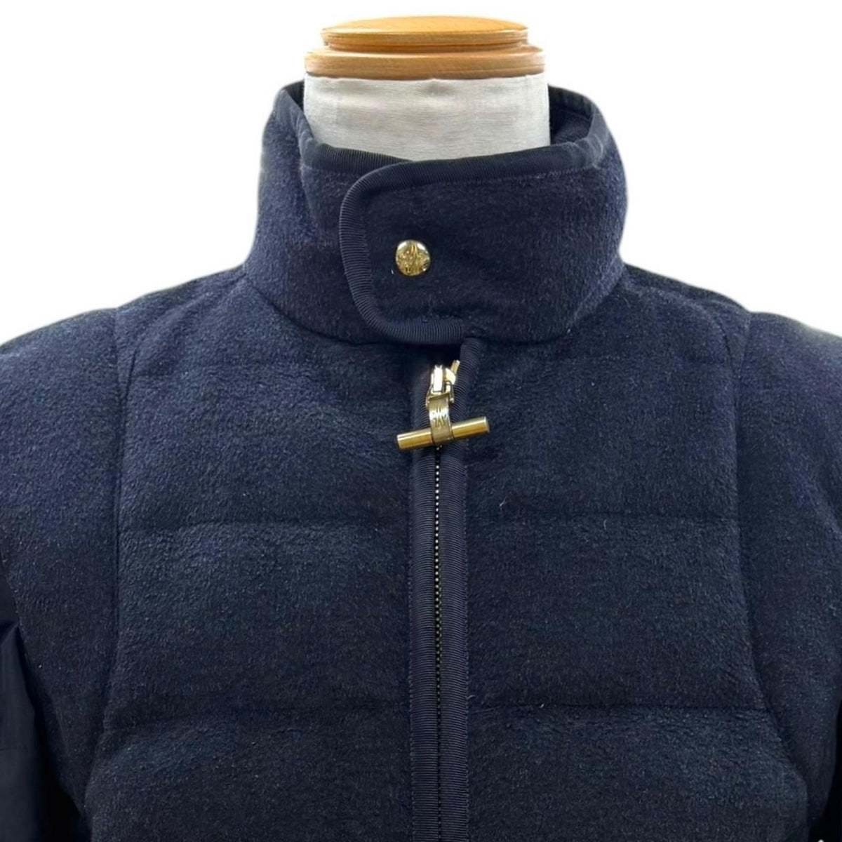 Moncler Gamme Bleu Gum Blue Wool Cashmere Logo Patch Zip Down Jacket Black — view 2