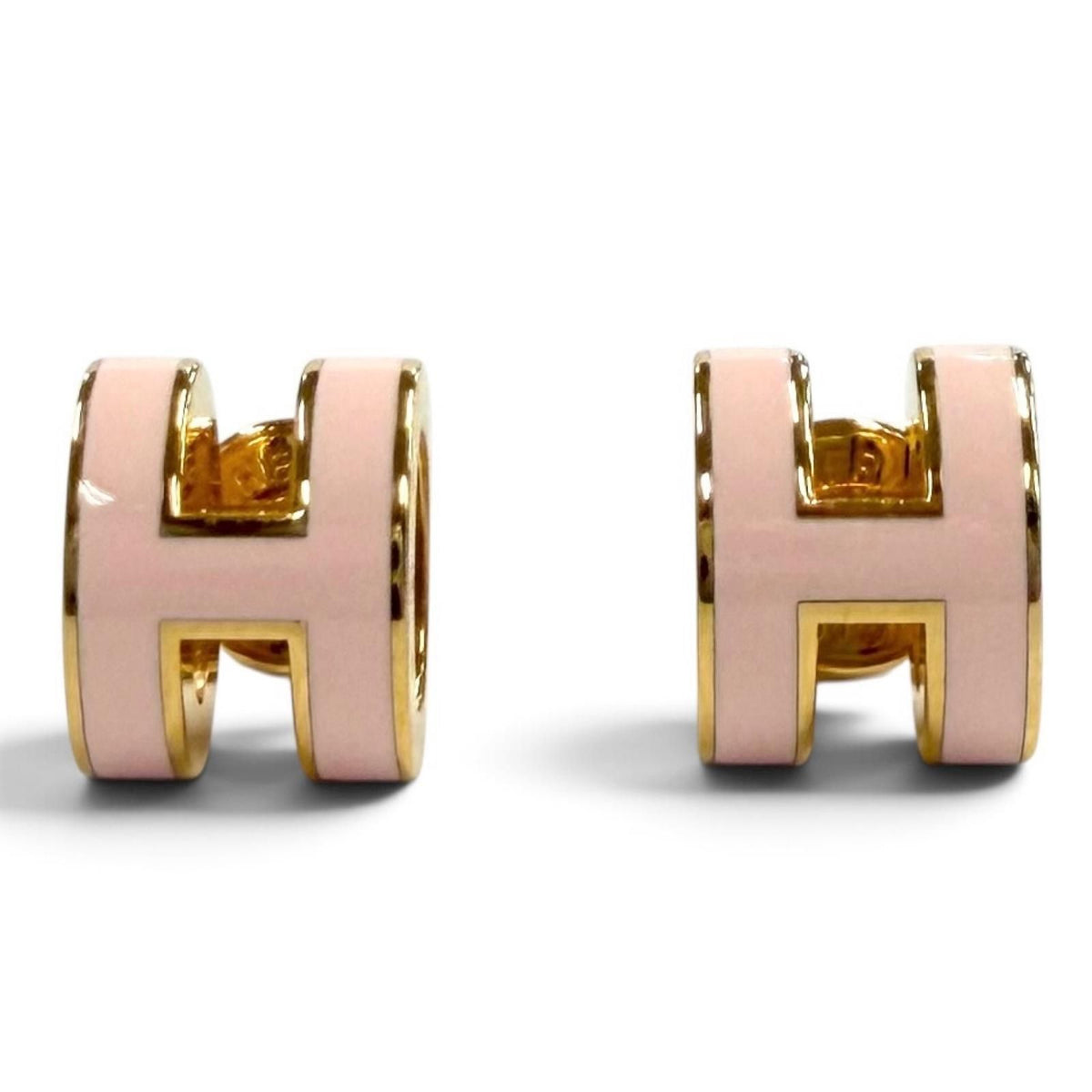 Hermes Earrings Mini Pop H Design Gold Pink