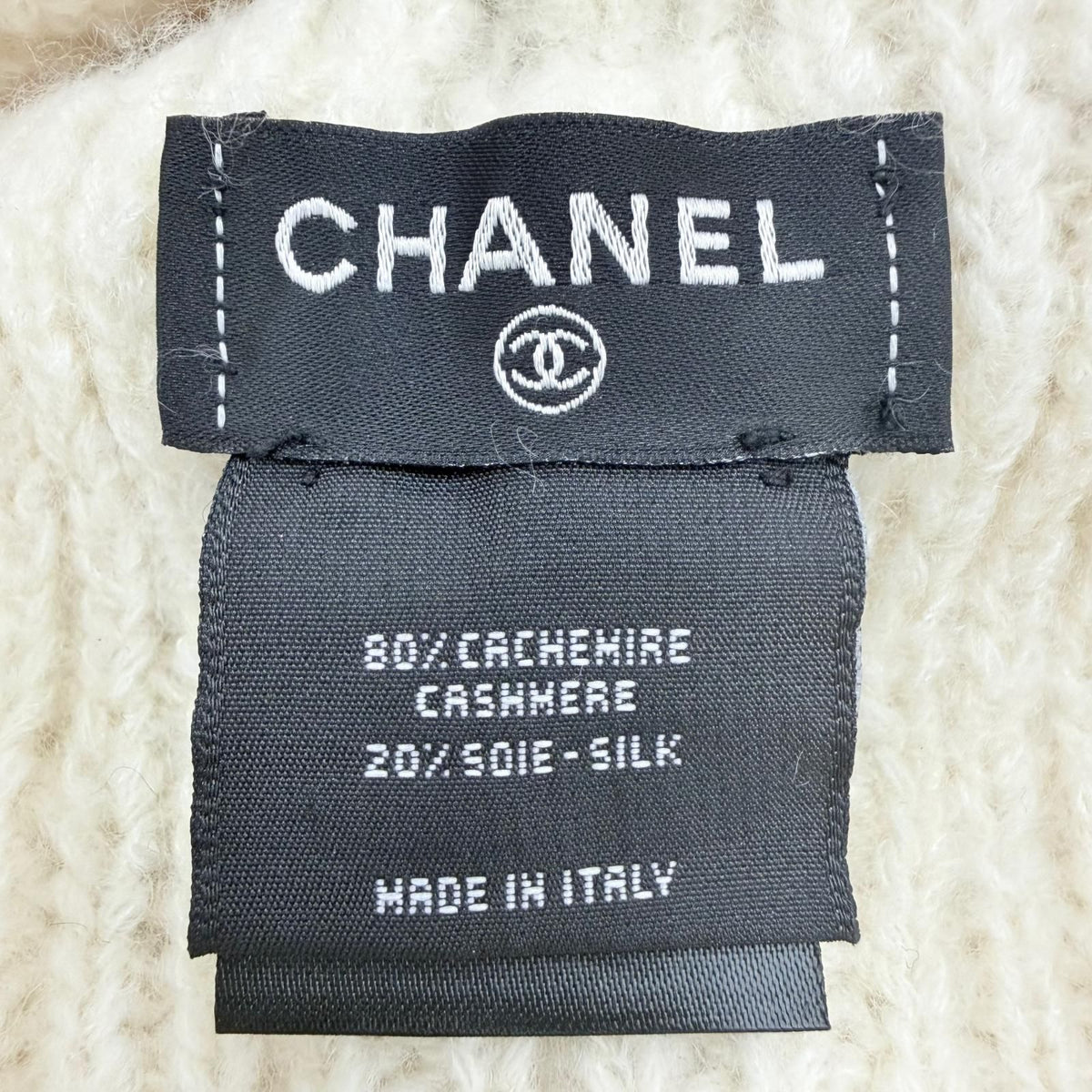 Chanel Cashmere Silk CC Logo Embroidery Beanie Knit Cap Ivory Hat — view 7