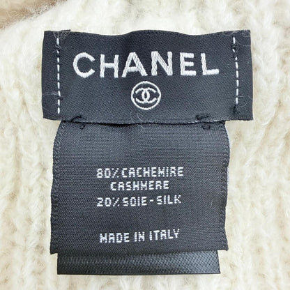 Chanel Cashmere Silk CC Logo Embroidery Beanie Knit Cap Ivory Hat — view 7