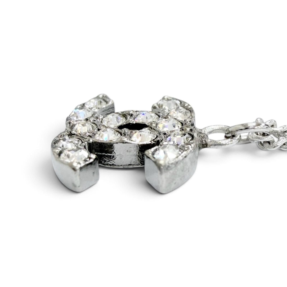 Chanel Vintage 06P CC Logo Rhinestone Necklace Silver — view 6