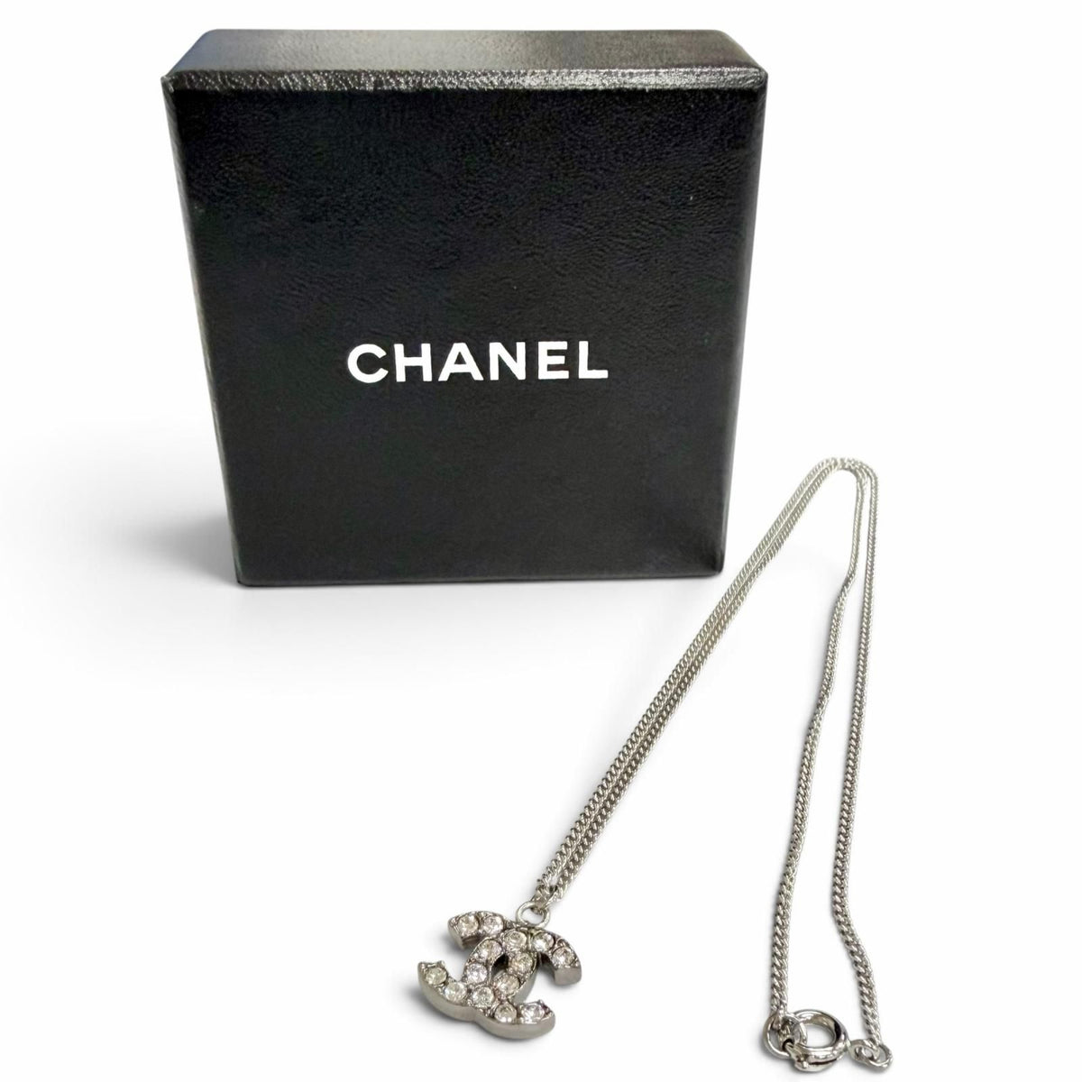 Chanel Vintage 06P CC Logo Rhinestone Necklace Silver — view 2