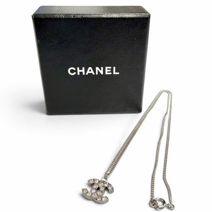 Chanel Vintage 06P CC Logo Rhinestone Necklace Silver — view 2