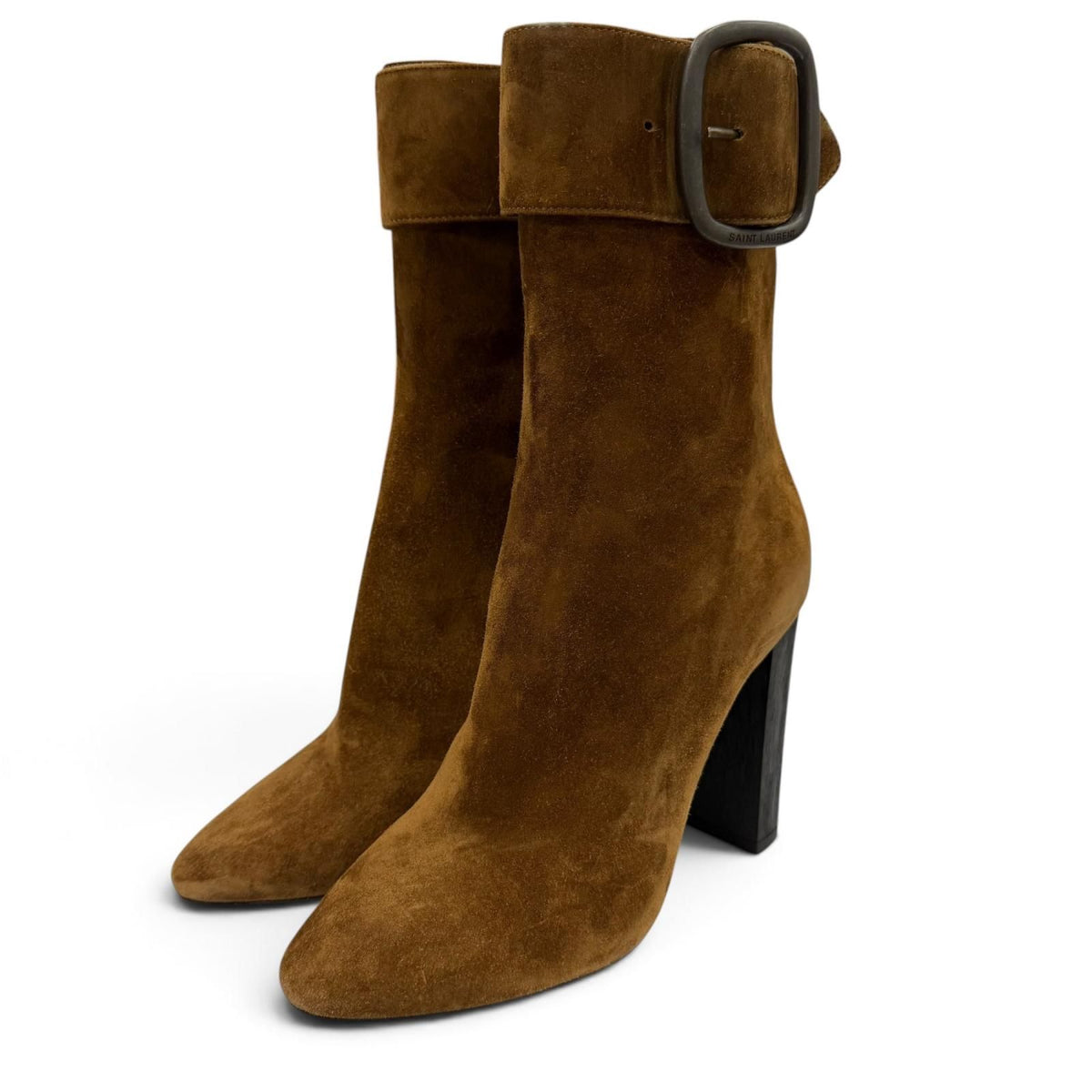 Saint Laurent Side Zip Belt Suede Leather Short Boots Brown