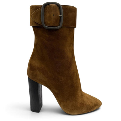 Saint Laurent Side Zip Belt Suede Leather Short Boots Brown — view 5