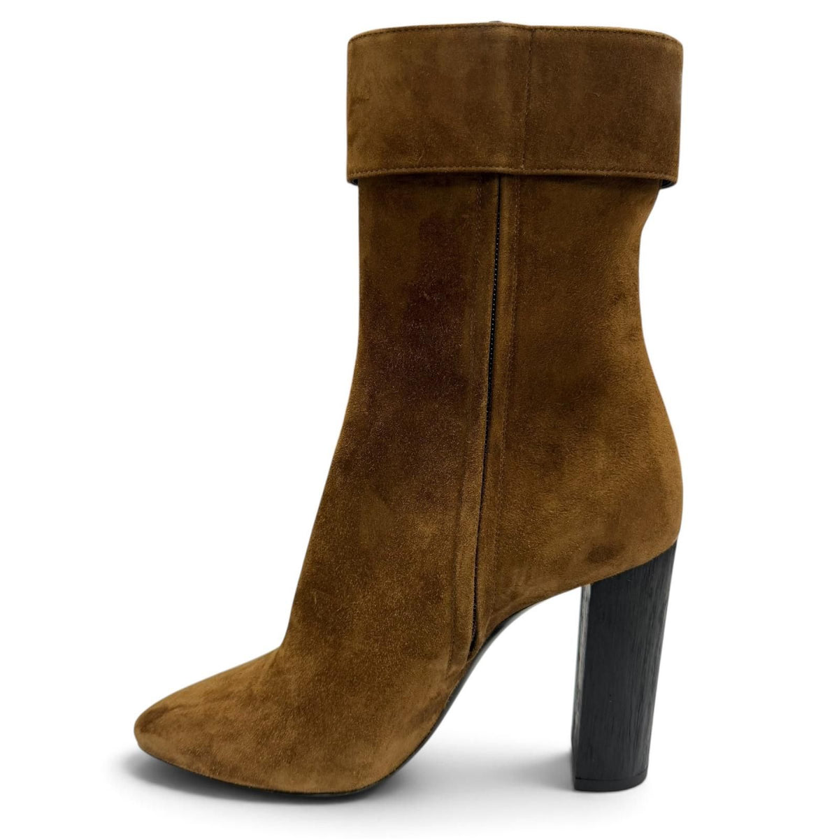 Saint Laurent Side Zip Belt Suede Leather Short Boots Brown — view 4
