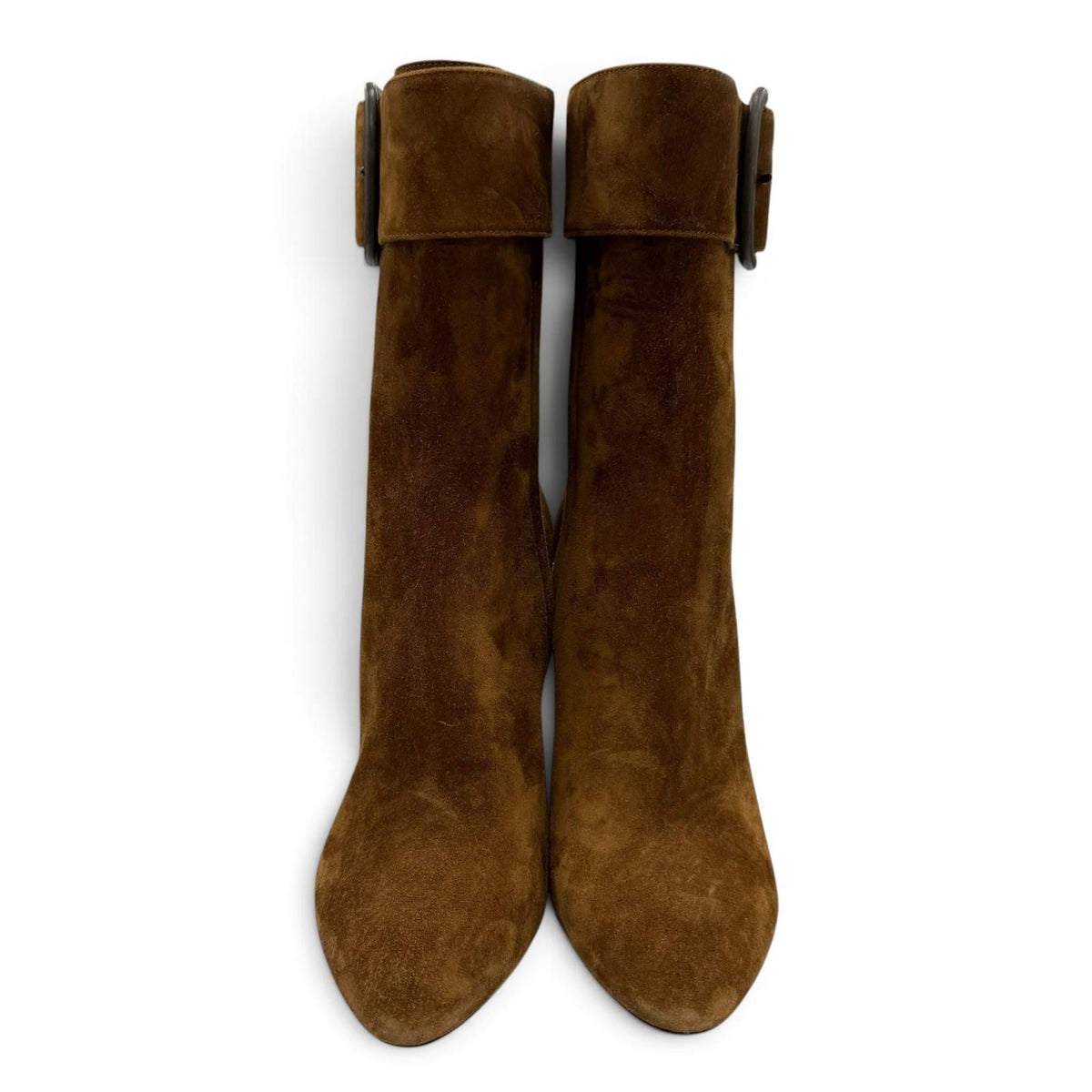 Saint Laurent Side Zip Belt Suede Leather Short Boots Brown — view 2