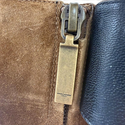 Saint Laurent Side Zip Belt Suede Leather Short Boots Brown — view 7