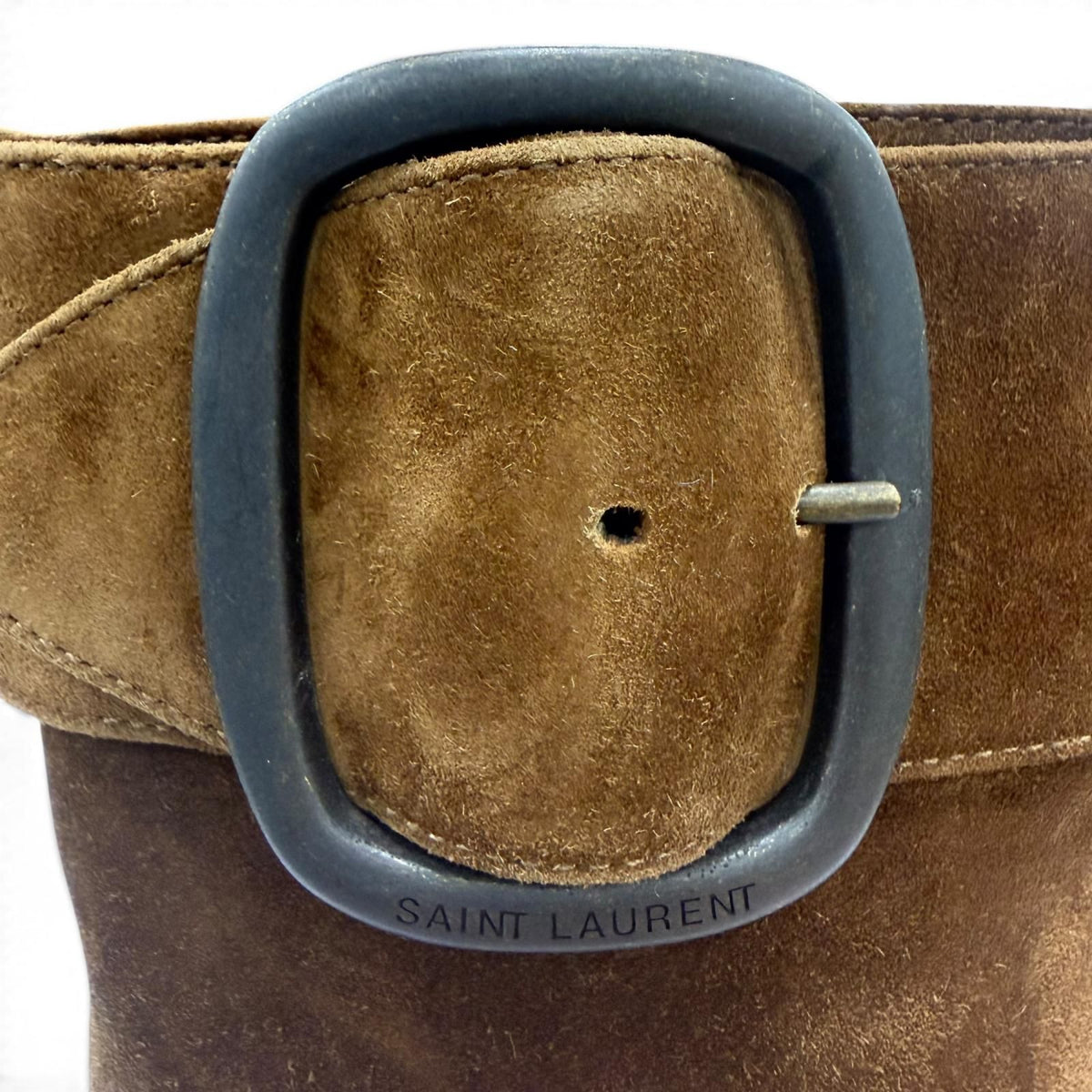 Saint Laurent Side Zip Belt Suede Leather Short Boots Brown — view 6