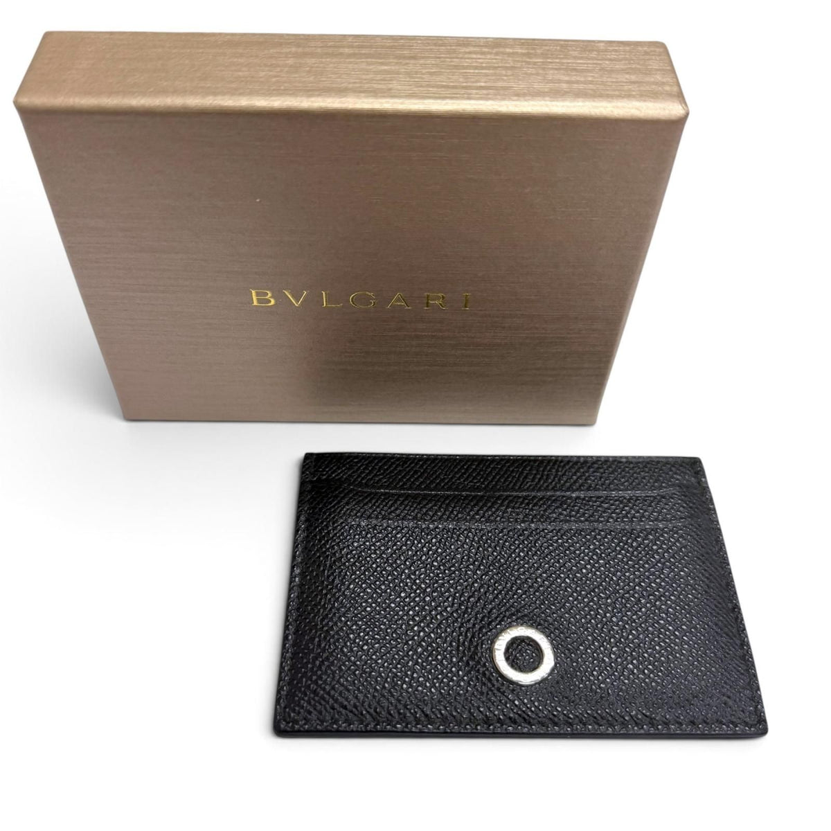 Bvlgari Gray Leather Business Card Case Black Silver — view 2