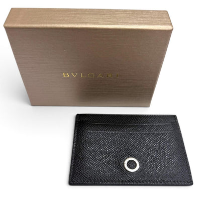 Bvlgari Gray Leather Business Card Case Black Silver — view 2