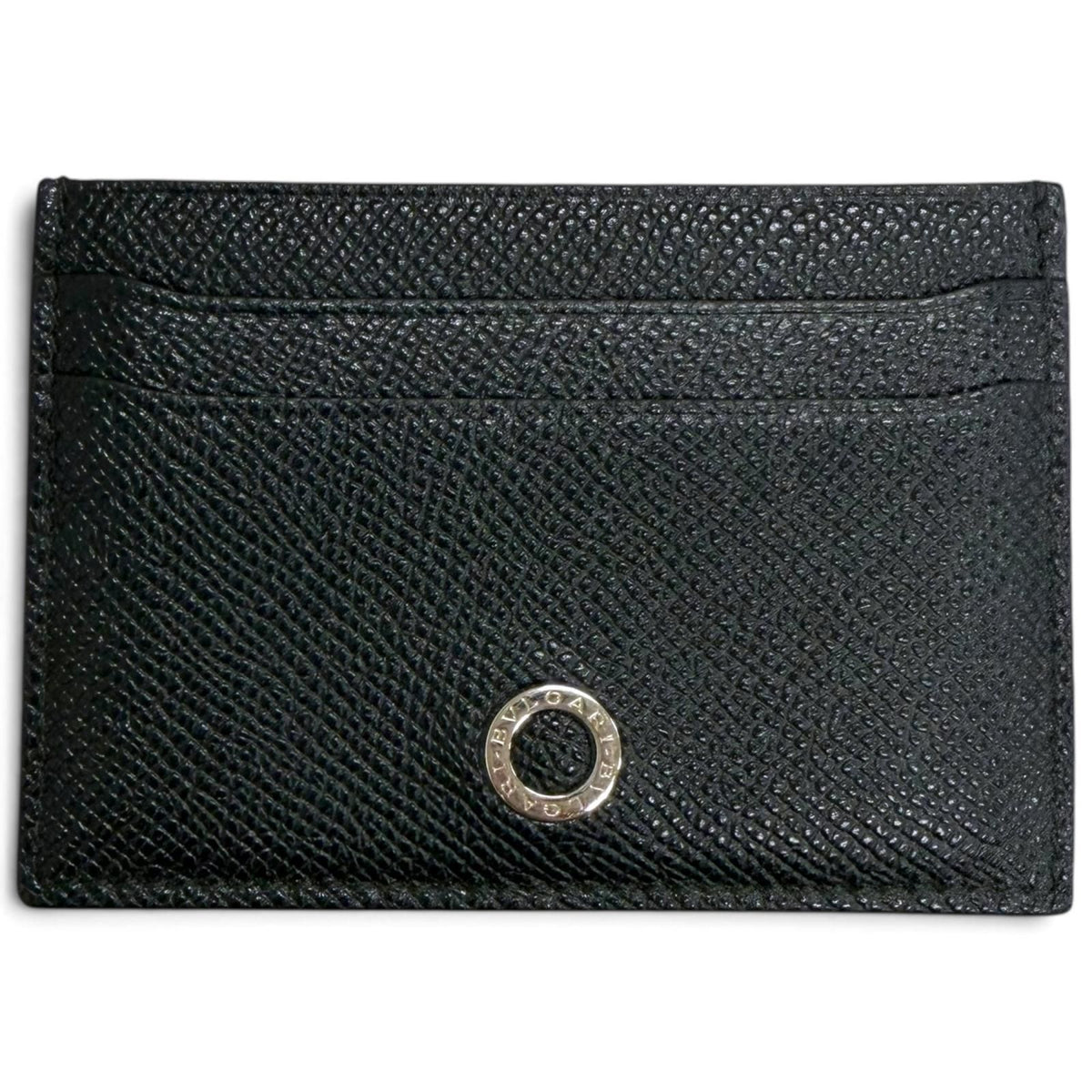 Bvlgari Gray Leather Business Card Case Black Silver