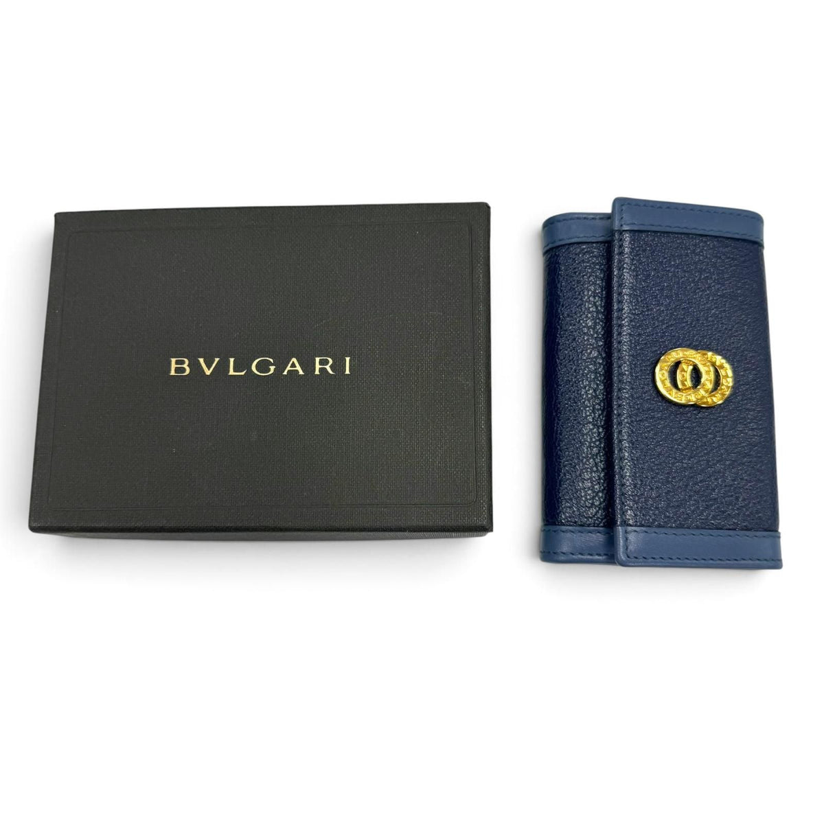 Bvlgari Doppio Tondo Leather Key Case Navy Gold Key Holder — view 2