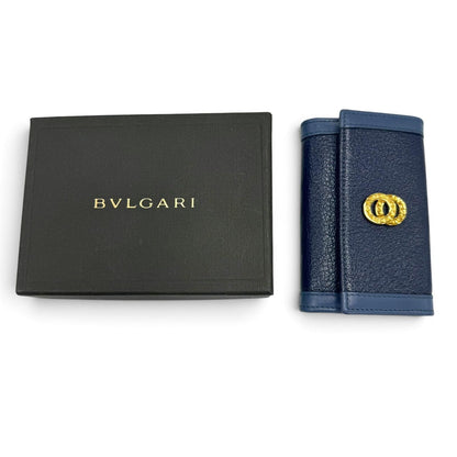 Bvlgari Doppio Tondo Leather Key Case Navy Gold Key Holder — view 2