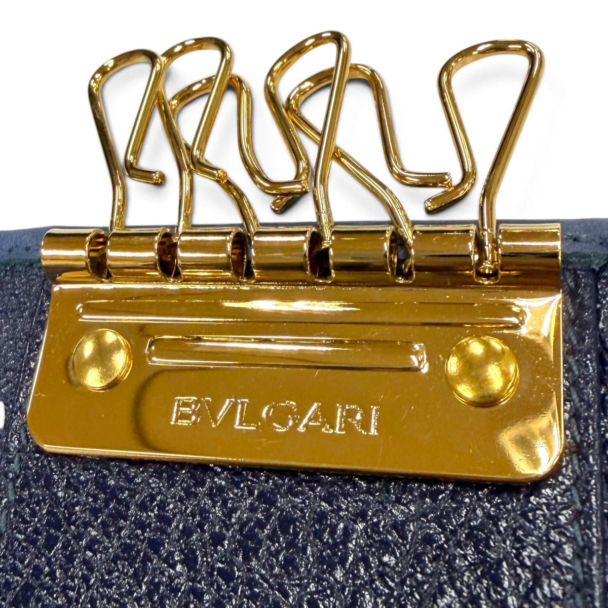 Bvlgari Doppio Tondo Leather Key Case Navy Gold Key Holder — view 7