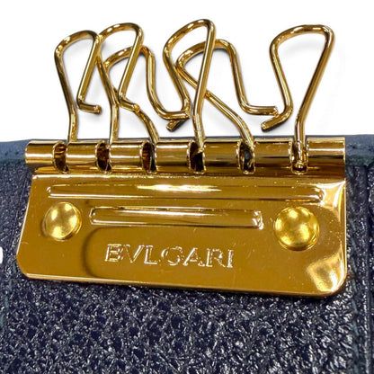 Bvlgari Doppio Tondo Leather Key Case Navy Gold Key Holder — view 7