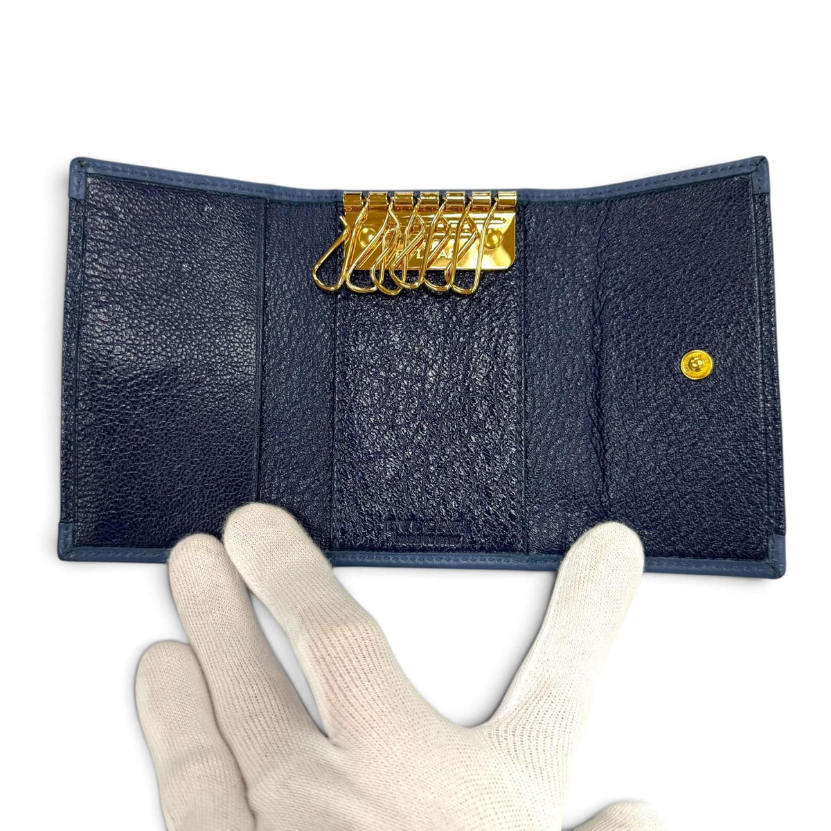 Bvlgari Doppio Tondo Leather Key Case Navy Gold Key Holder — view 5