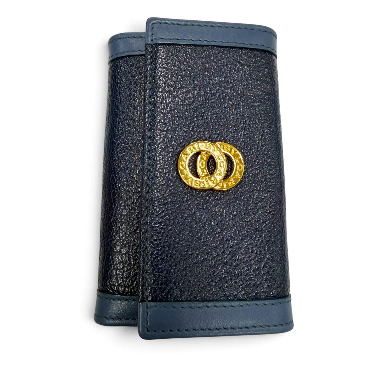 Bvlgari Doppio Tondo Leather Key Case Navy Gold Key Holder