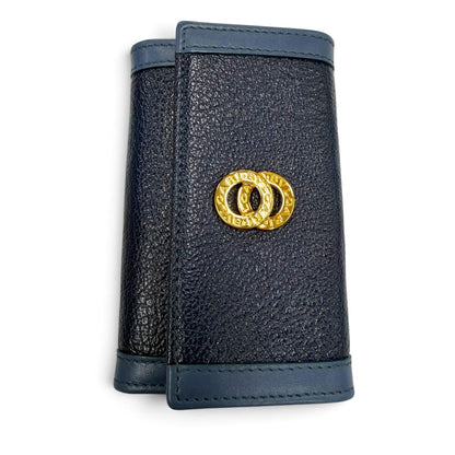 Bvlgari Doppio Tondo Leather Key Case Navy Gold Key Holder