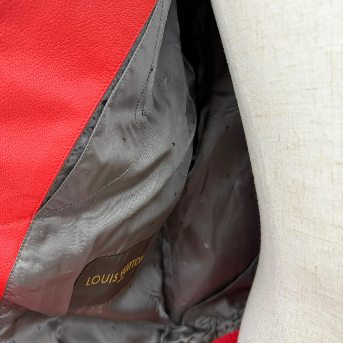 Louis Vuitton Supreme LV Leather Baseball Jacket Goat Monogram Bomber Red White — view 5