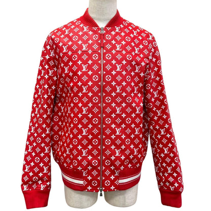 Louis Vuitton Supreme LV Leather Baseball Jacket Goat Monogram Bomber Red White