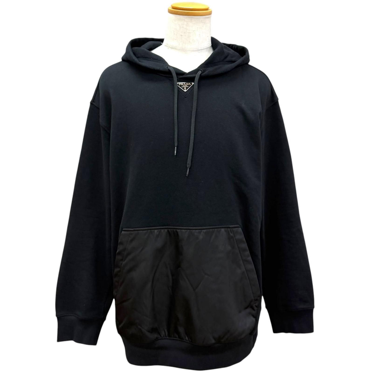 Prada Re-Nylon Triangle Logo Pullover Hoodie Black XL