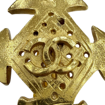 Chanel Vintage 04P Metal CC Logo Cross Motif Earrings Gold — view 5