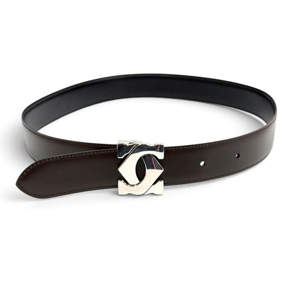 Cartier Reversible 2C Buckle Leather Belt Black Brown Silver — view 4