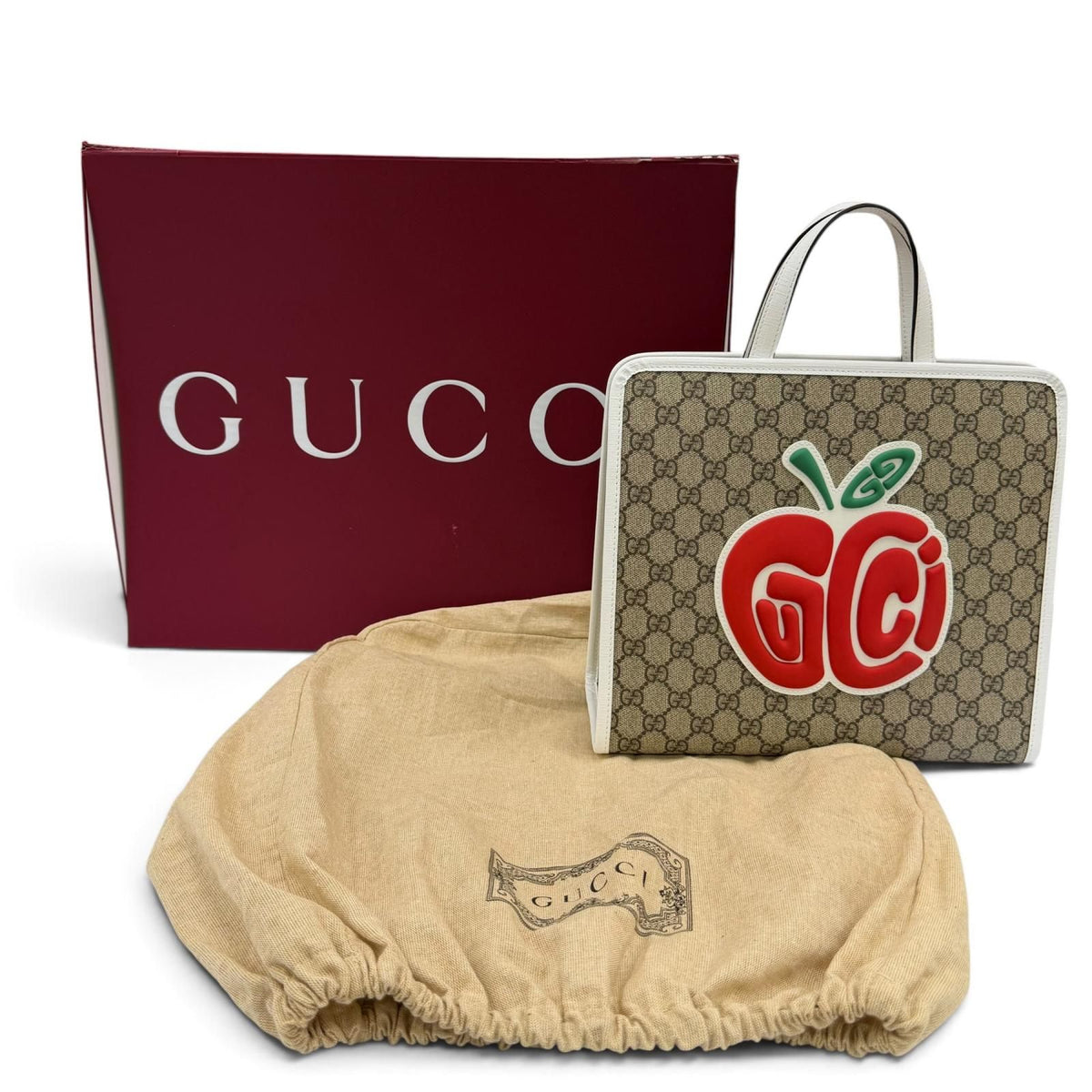 Gucci GG Supreme Children's Rubber Apple Tote Bag Beige White Red — view 2