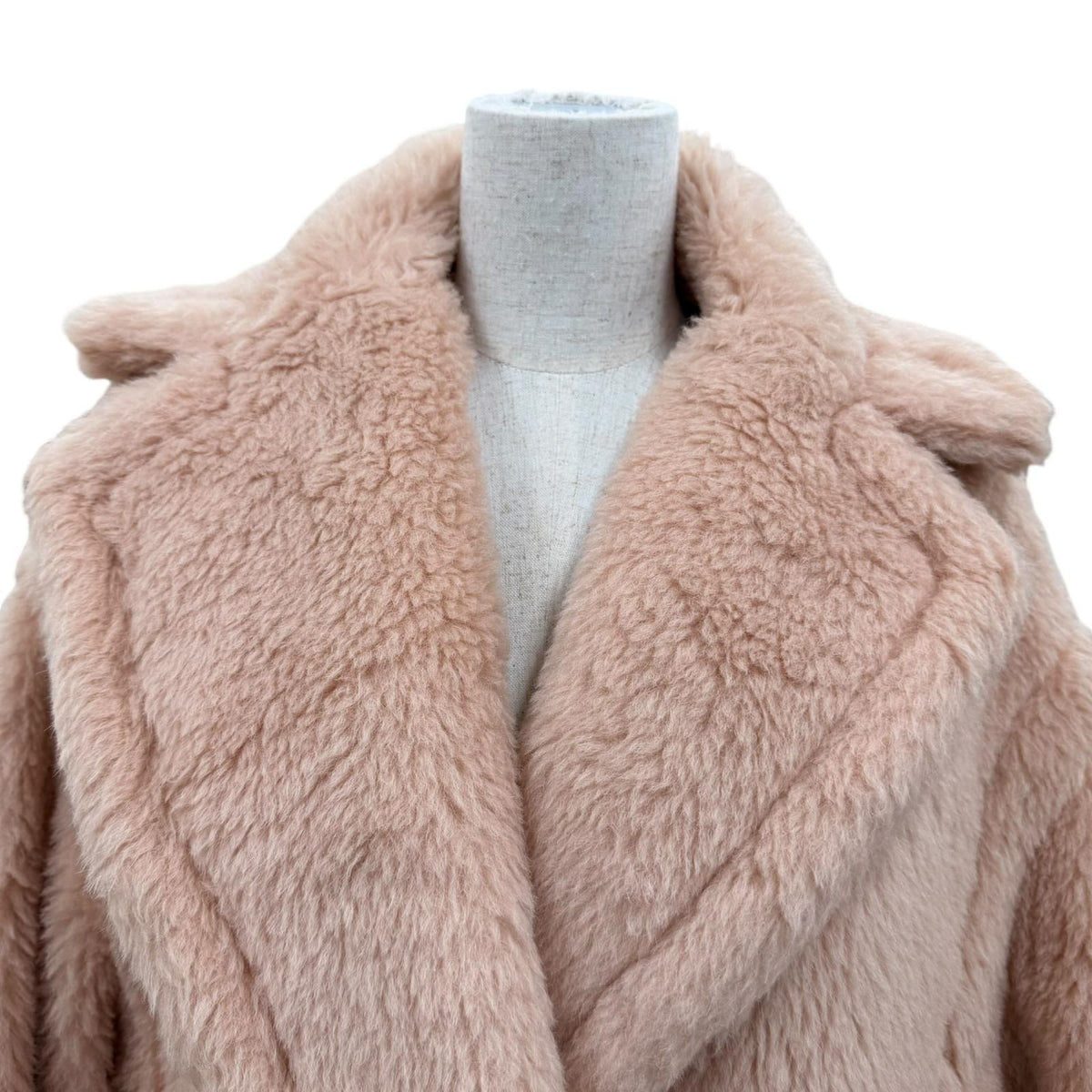 Max Mara Teddy Bear Alpaca Silk Blend Long Length Coat Pink Beige XS — view 2
