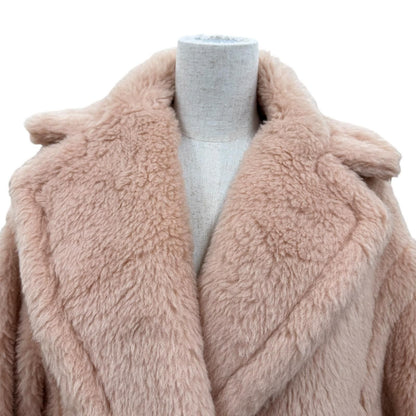 Max Mara Teddy Bear Alpaca Silk Blend Long Length Coat Pink Beige XS — view 2