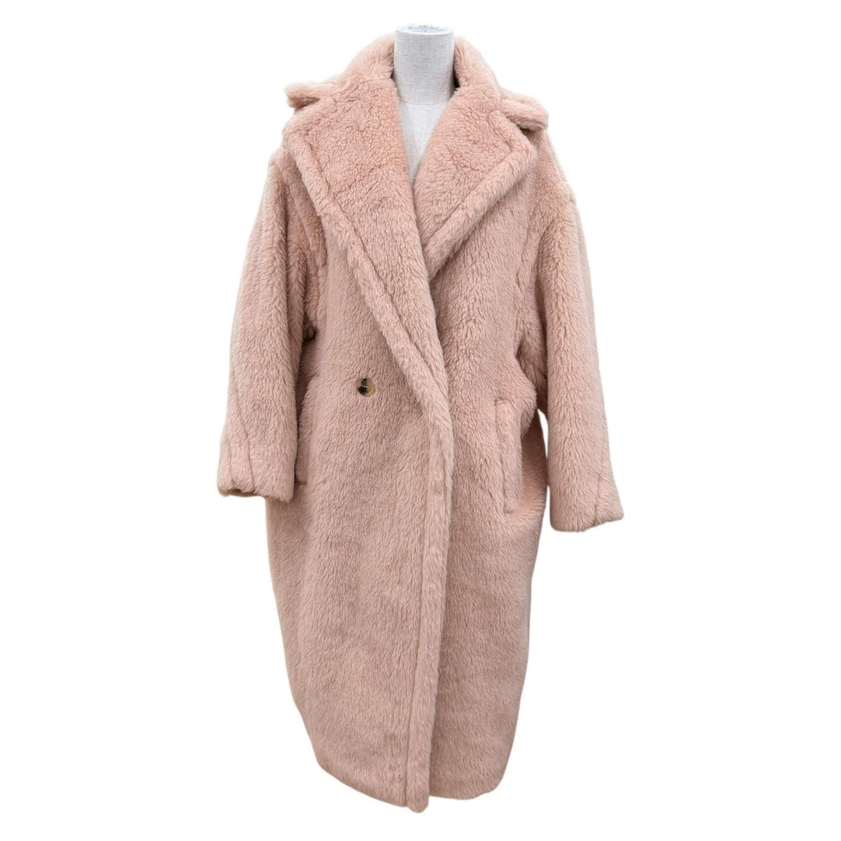 Max Mara Teddy Bear Alpaca Silk Blend Long Length Coat Pink Beige XS