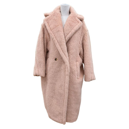 Max Mara Teddy Bear Alpaca Silk Blend Long Length Coat Pink Beige XS
