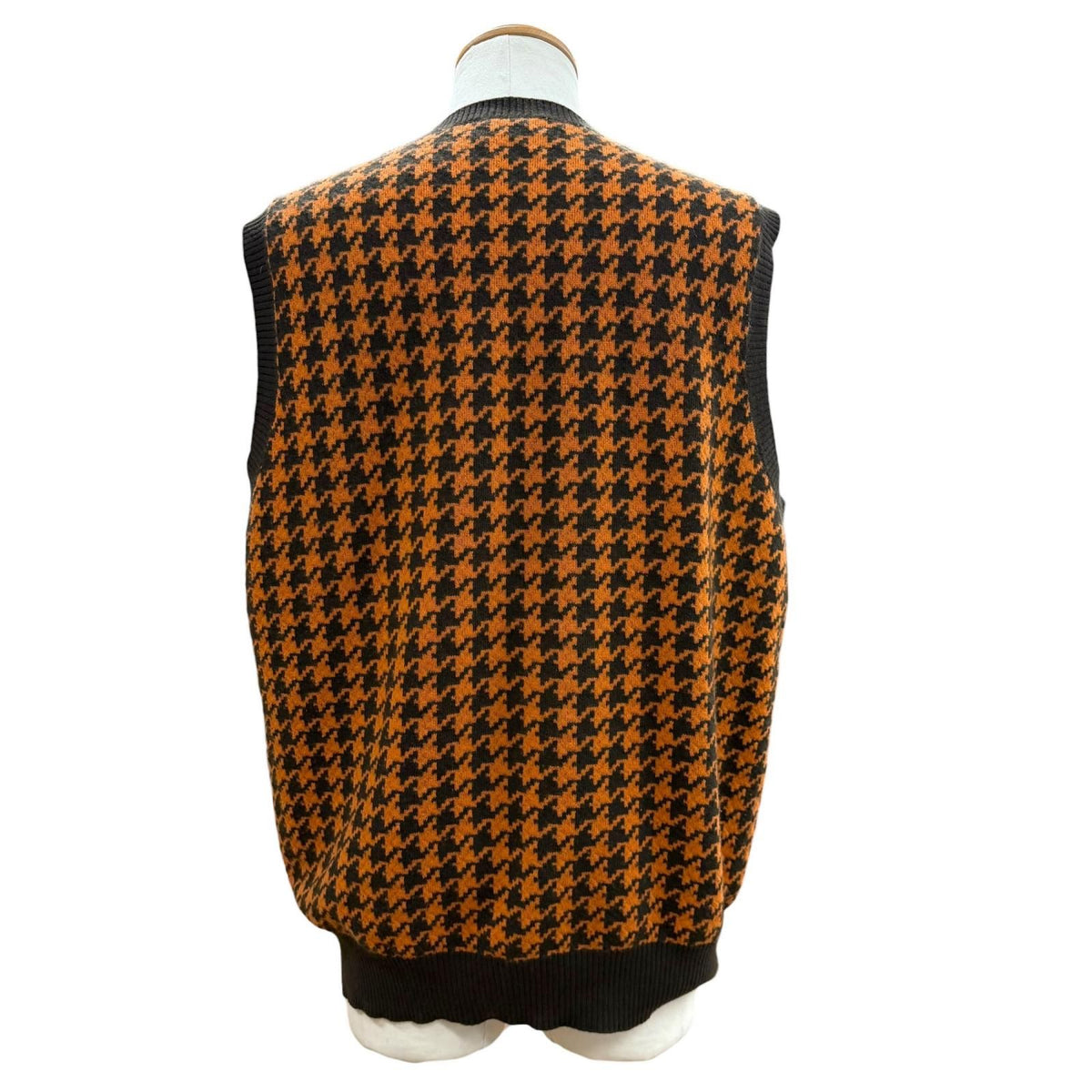 Hermes Wool Cashmere Houndstooth Knit Gilet Vest Orange Dark Brown XL — view 4