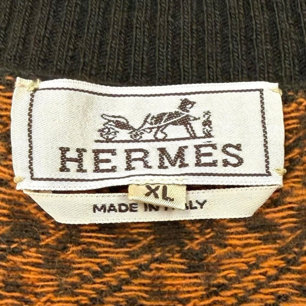 Hermes Wool Cashmere Houndstooth Knit Gilet Vest Orange Dark Brown XL — view 6