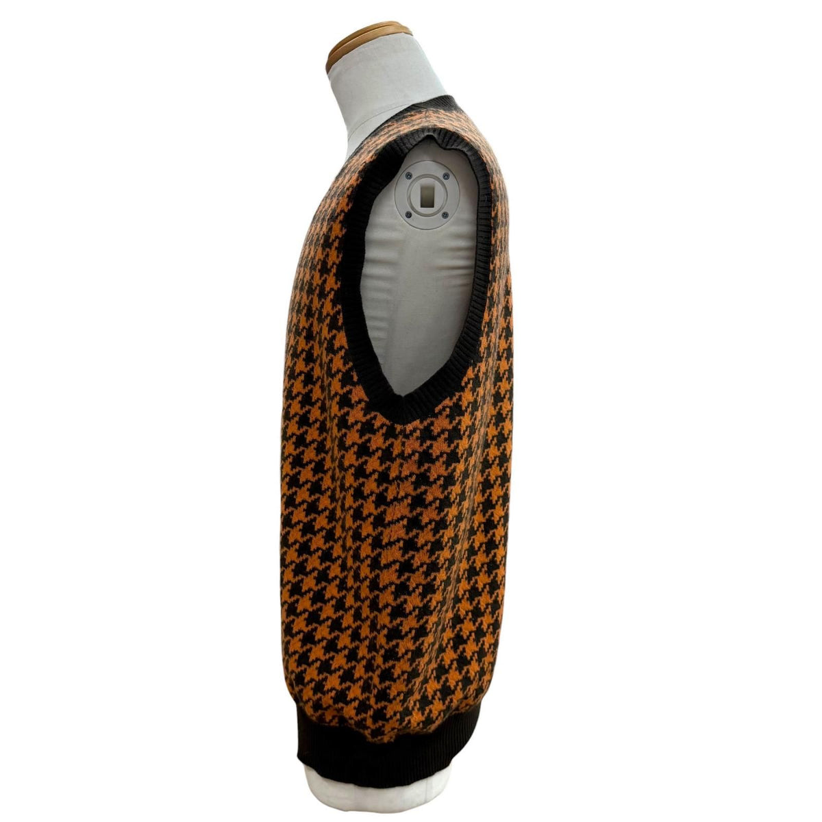 Hermes Wool Cashmere Houndstooth Knit Gilet Vest Orange Dark Brown XL — view 3