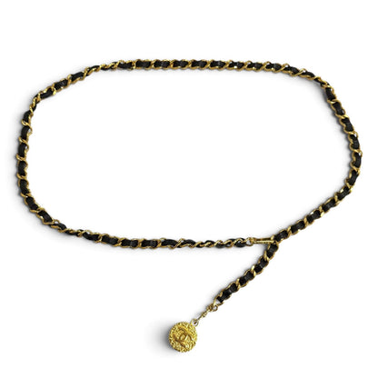Chanel Vintage CC Logo Medal Motif Leather Chain Belt Gold Black — view 4