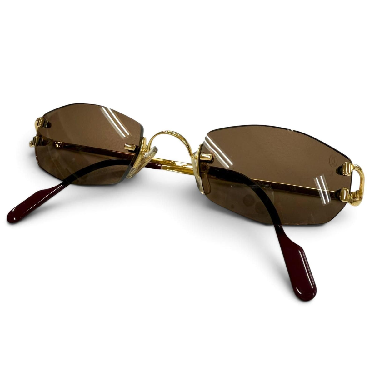 Cartier 2C Decor Rimless Two Point Eyewear Sunglasses Gold Bordeaux 22 135 Demo