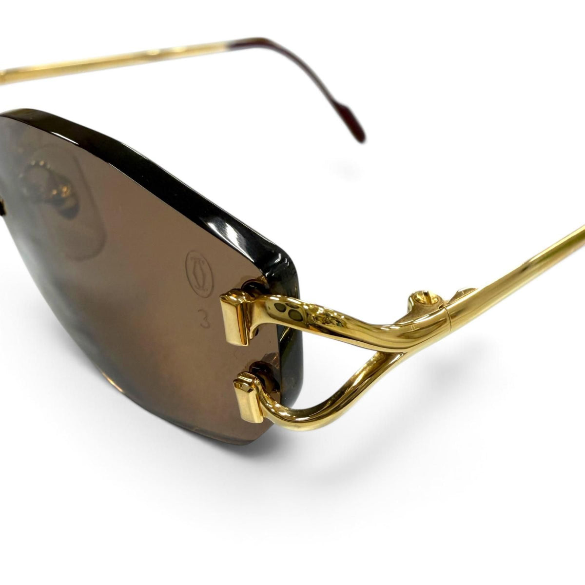 Cartier 2C Decor Rimless Two Point Eyewear Sunglasses Gold Bordeaux 22 135 Demo — view 6