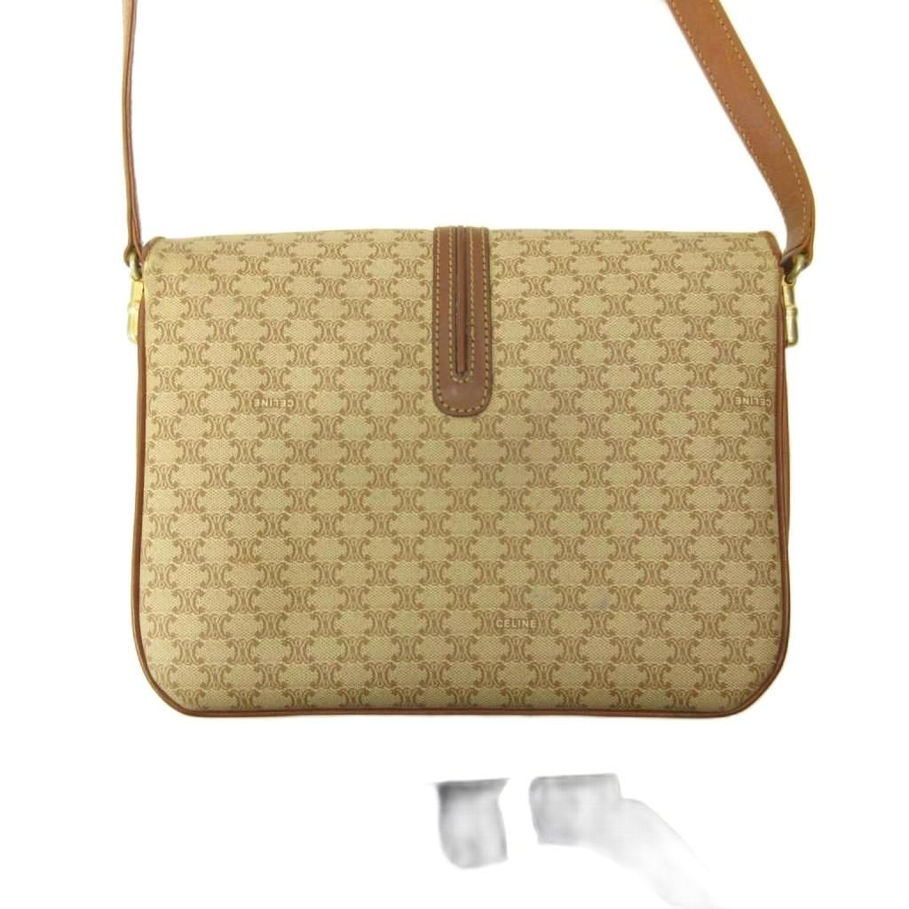 Celine Shoulder Bag Macadam Pattern Leather Brown Beige — view 2